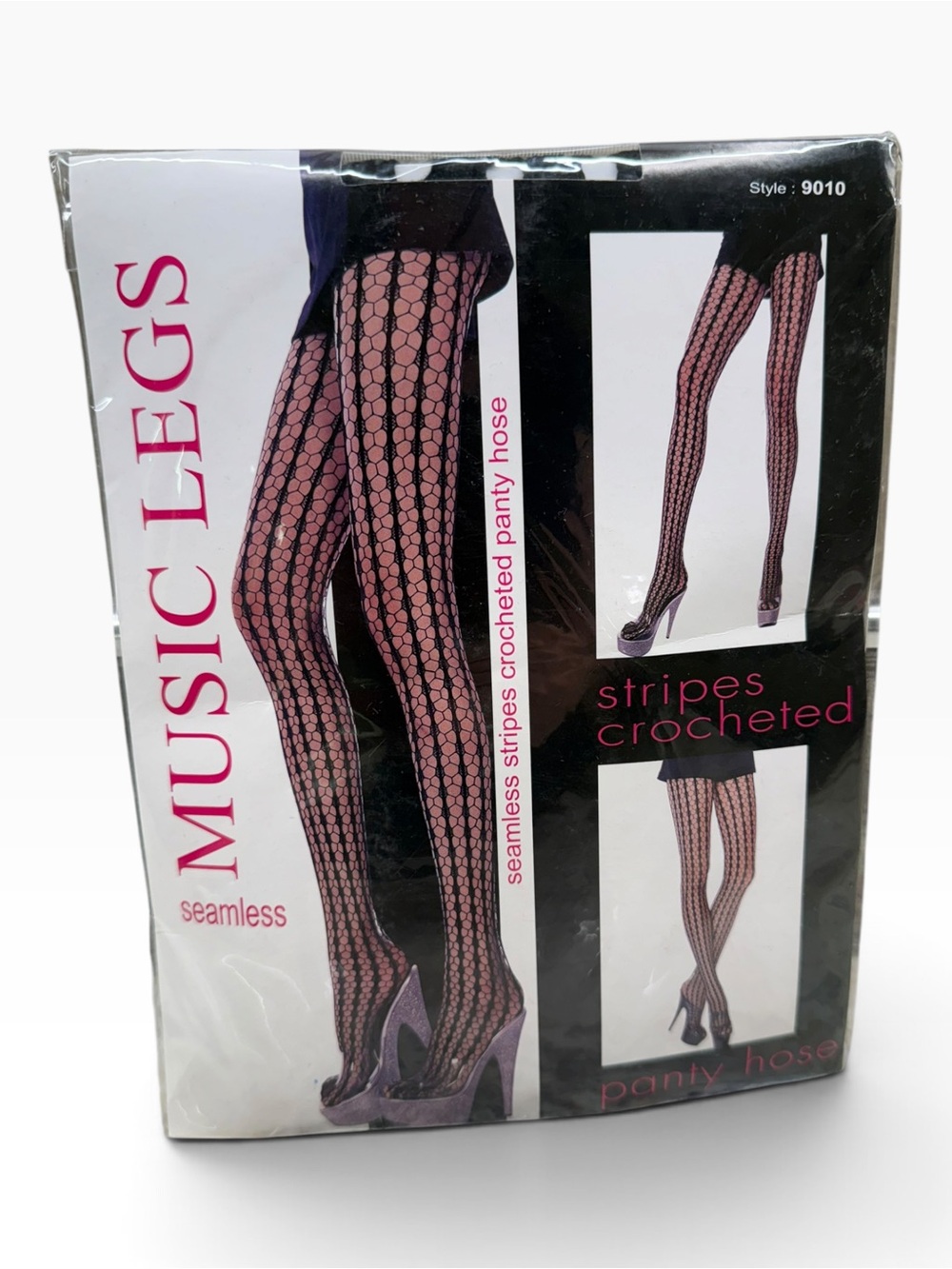 Music Legs Stripes Crocheted Pantyhose 9010 OS Fits 5’-5’10” 100-175lbs Black